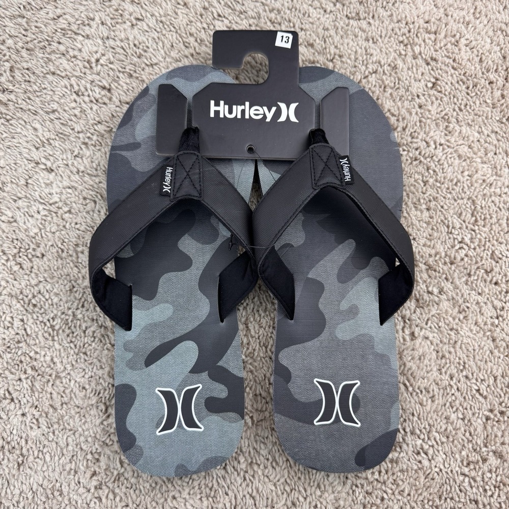 Hurley Layback Flip Flops Sandals Gray Camo Men 13 Beach Pool Comfort Slides NWT - Picture 4 of 10